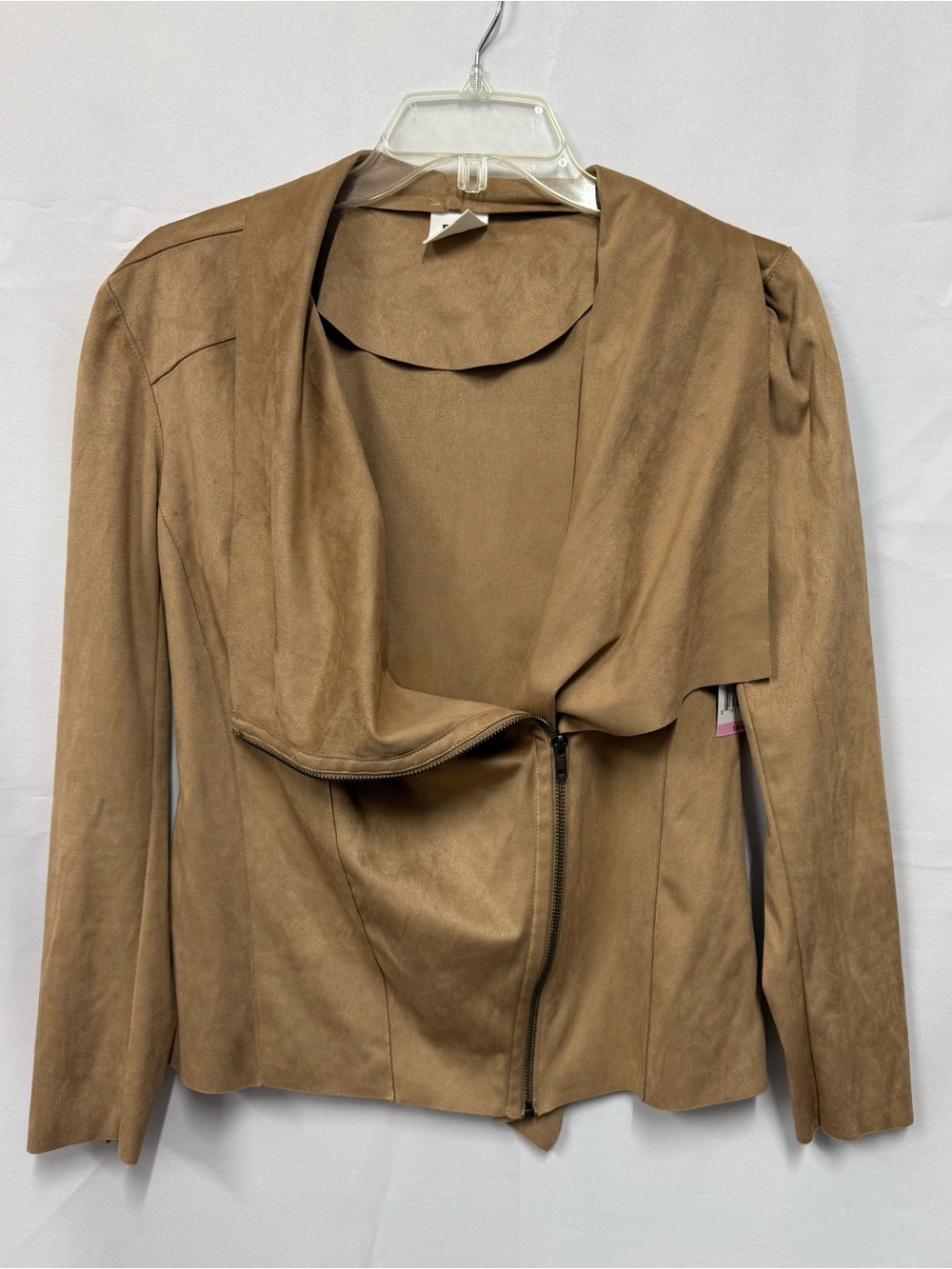Women's Tan Faux-Suede Asymmetric Zip Jacket